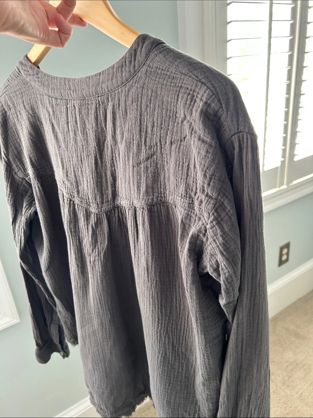 Free People Washed Charcoal Button Popover Tunic